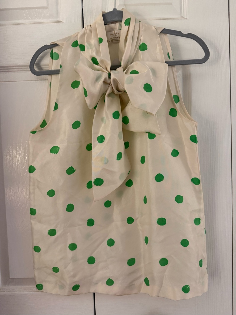 Kate Spade Cream Blouse with Green Polka Dot Accent